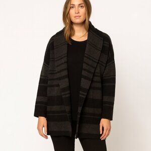 Vince Yak Wool Hooded Striped Oversized Cardigan Black Grey Size Small
